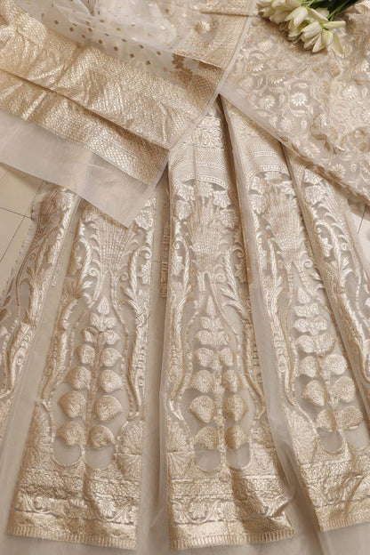 Stunning Dyeable Banarasi Organza Silk Unstitched Lehenga Set - Luxurion World