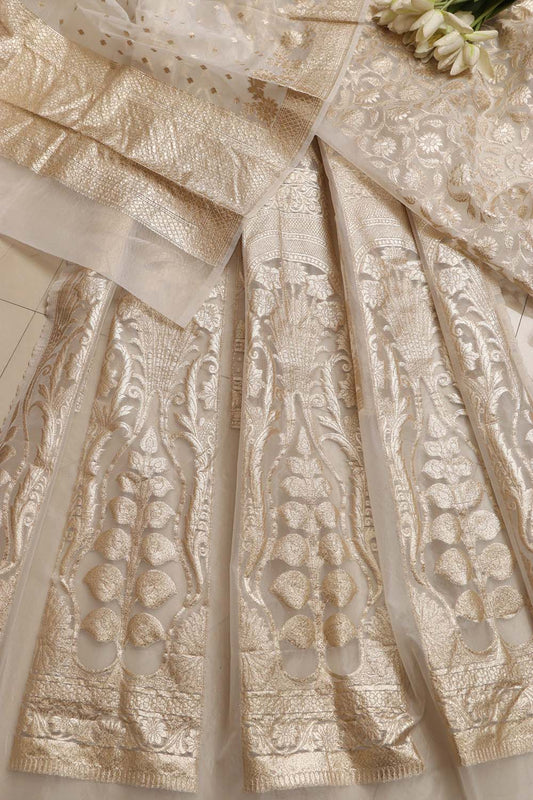 Stunning Dyeable Banarasi Organza Silk Unstitched Lehenga Set - Luxurion World