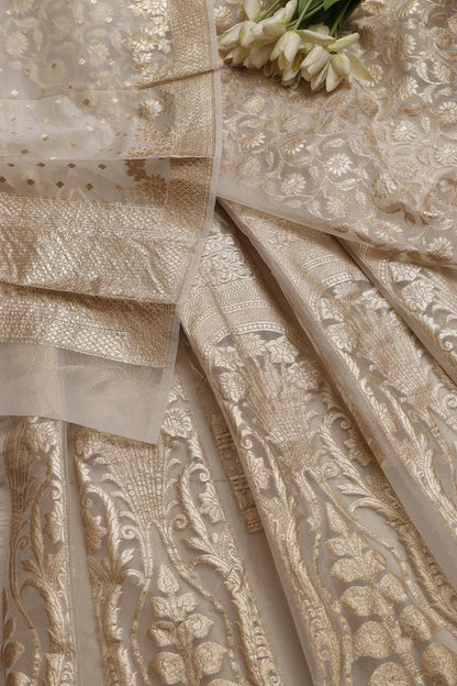 Stunning Dyeable Banarasi Organza Silk Unstitched Lehenga Set - Luxurion World