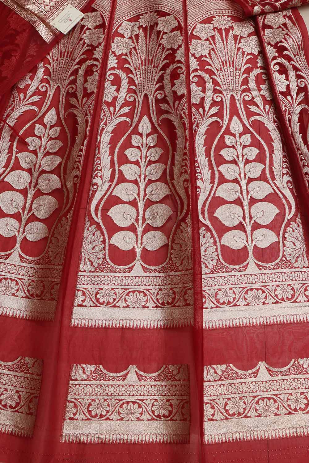 Elegant Maroon Banarasi Organza Silk Unstitched Lehenga Set - Luxurion World