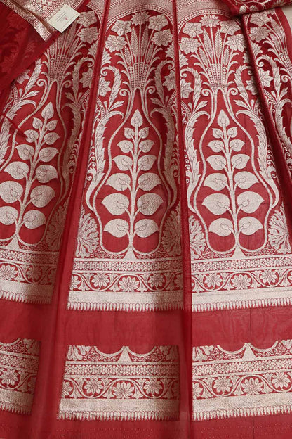 Elegant Maroon Banarasi Organza Silk Unstitched Lehenga Set - Luxurion World