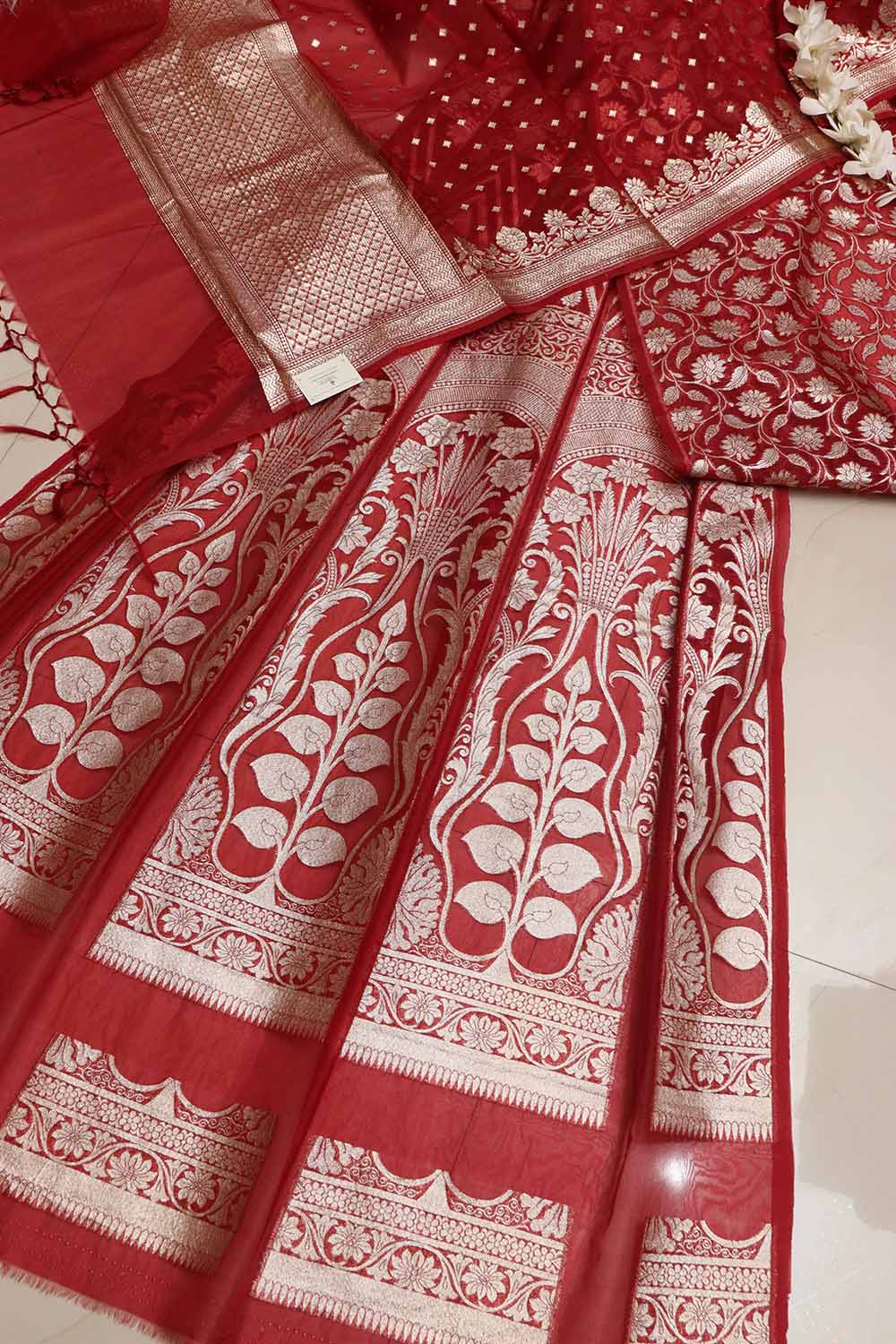 Elegant Maroon Banarasi Organza Silk Unstitched Lehenga Set - Luxurion World