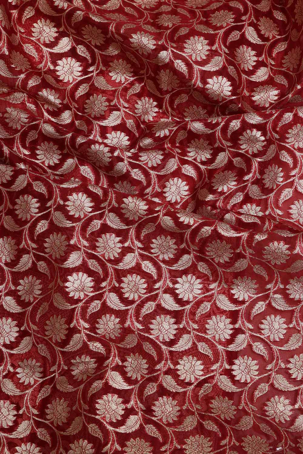 Elegant Maroon Banarasi Organza Silk Unstitched Lehenga Set - Luxurion World