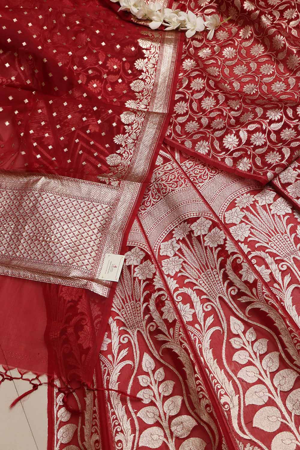 Elegant Maroon Banarasi Organza Silk Unstitched Lehenga Set - Luxurion World