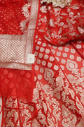 Red Banarasi Organza Silk Unstitched Lehenga Set - Luxurion World