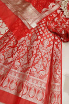 Red Banarasi Organza Silk Unstitched Lehenga Set - Luxurion World