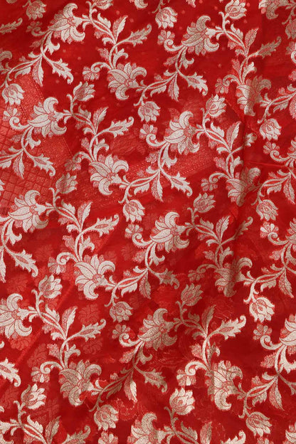 Red Banarasi Organza Silk Unstitched Lehenga Set - Luxurion World