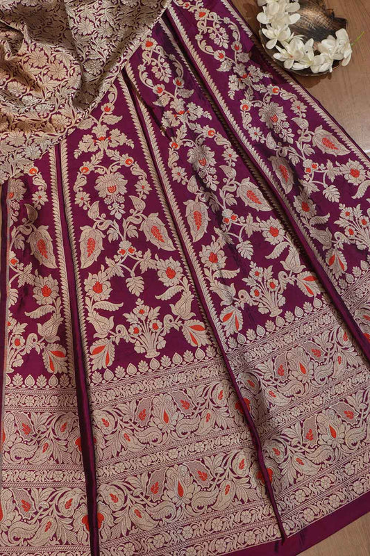 Opulent Purple Banarasi Pure Katan Silk Lehenga Set - Luxurion World