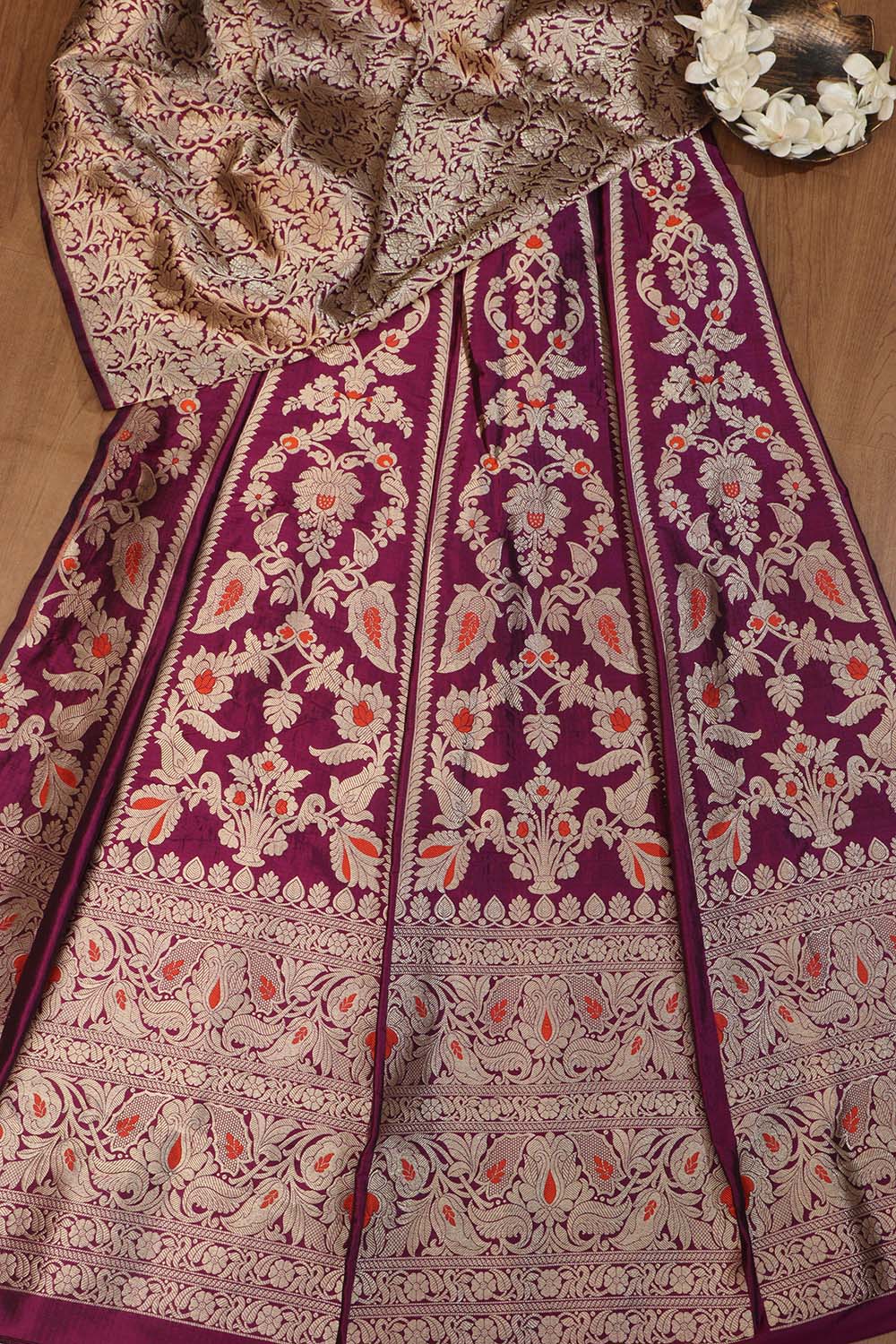 Opulent Purple Banarasi Pure Katan Silk Lehenga Set - Luxurion World