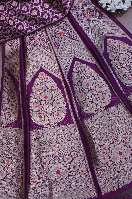 Regal Purple Banarasi Pure Katan Silk Lehenga Set - Luxurion World