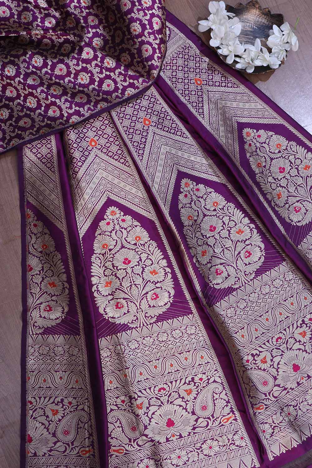 Regal Purple Banarasi Pure Katan Silk Lehenga Set - Luxurion World