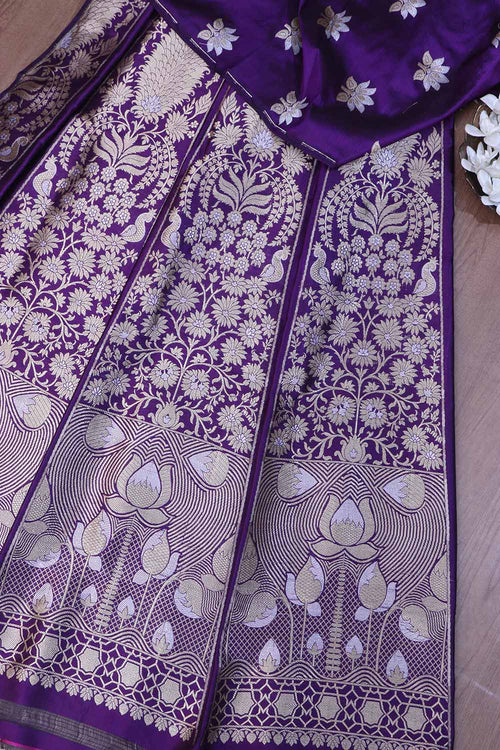 Opulent Purple Banarasi Pure Katan Silk Lehenga Set - Luxurion World