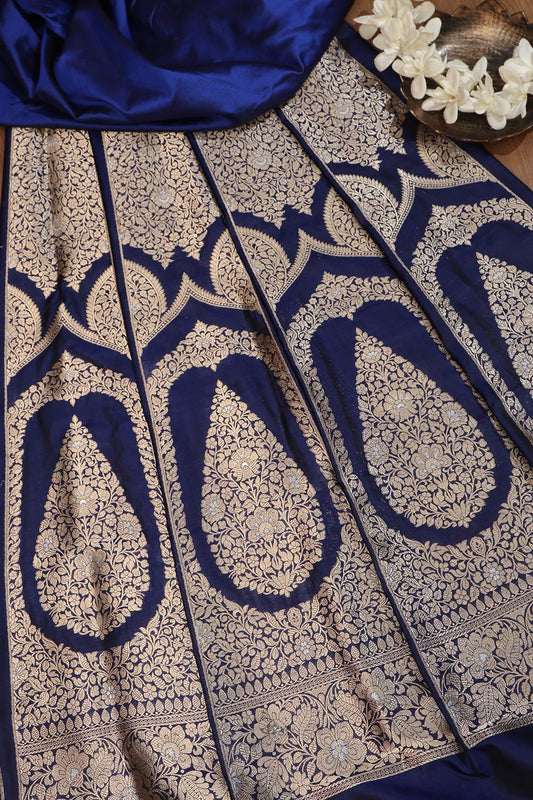 Royal Blue Banarasi Silk Lehenga Set - Pure Elegance