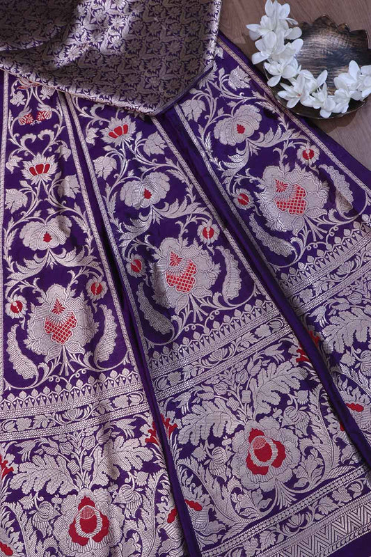 Opulent Purple Banarasi Pure Katan Silk Lehenga Set