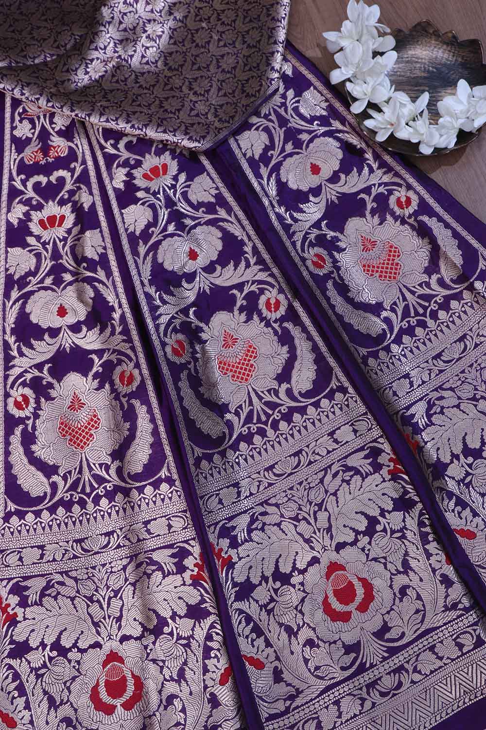 Opulent Purple Banarasi Pure Katan Silk Lehenga Set - Luxurion World