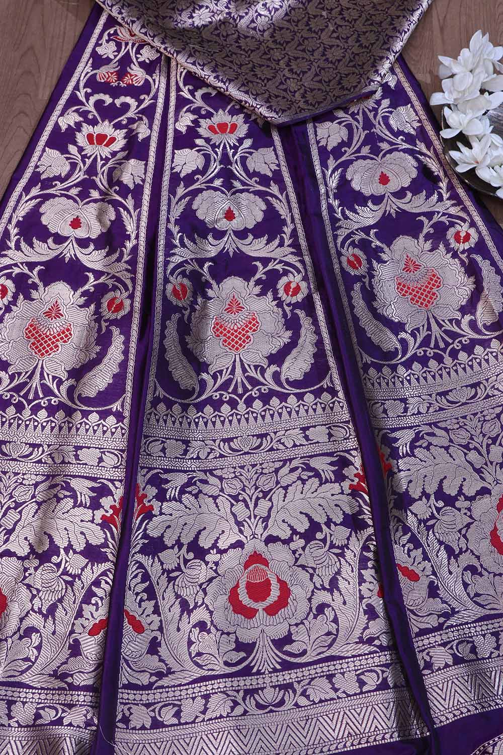 Opulent Purple Banarasi Pure Katan Silk Lehenga Set - Luxurion World