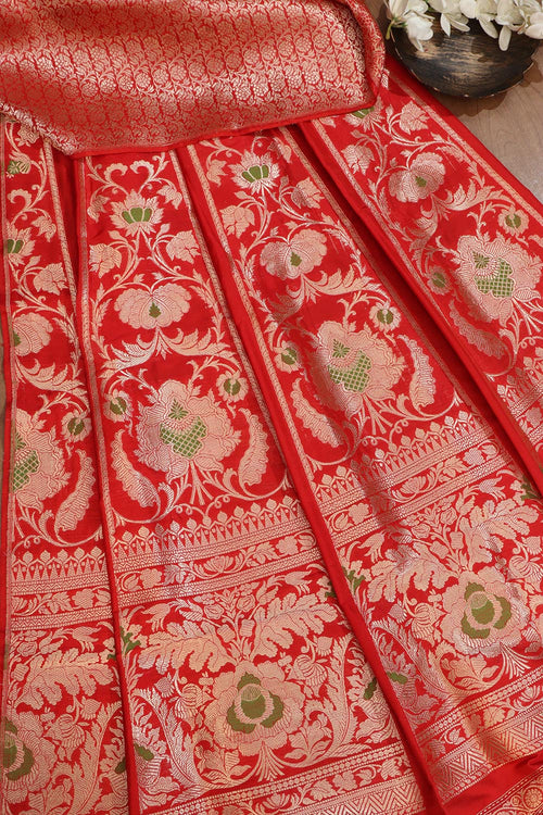 Red Banarasi Silk Lehenga Set: Exquisite Elegance - Luxurion World