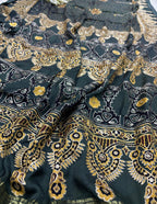 Black Pitta Zari Embroidery Ajrakh Work Modal Silk Saree - Luxurion World