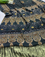 Black Pitta Zari Embroidery Ajrakh Work Modal Silk Saree - Luxurion World