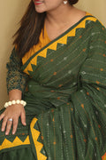 Green Hand Applique Work Cotton Saree - Luxurion World