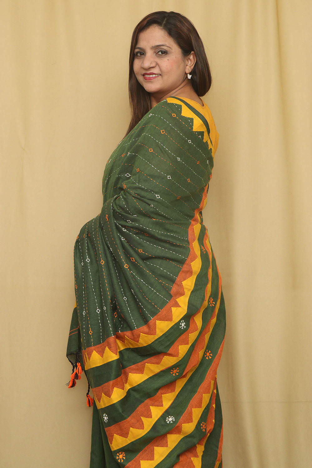 Green Hand Applique Work Cotton Saree - Luxurion World