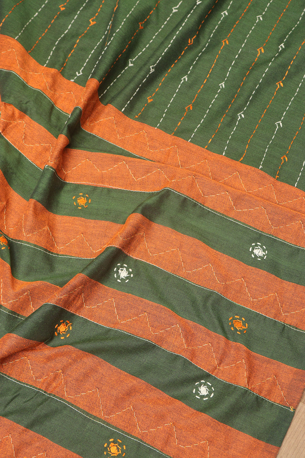 Green Hand Applique Work Cotton Saree - Luxurion World
