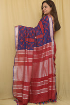 Red Hand Applique Work Linen Cotton Saree - Luxurion World
