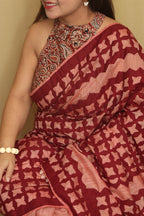 Peach Hand Applique Work Tussar Cotton Saree - Luxurion World