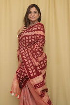 Peach Hand Applique Work Tussar Cotton Saree - Luxurion World