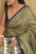 Green Hand Applique Work Tussar Cotton Saree - Luxurion World