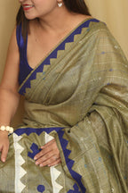 Green Hand Applique Work Tussar Cotton Saree - Luxurion World