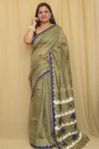 Green Hand Applique Work Tussar Cotton Saree - Luxurion World