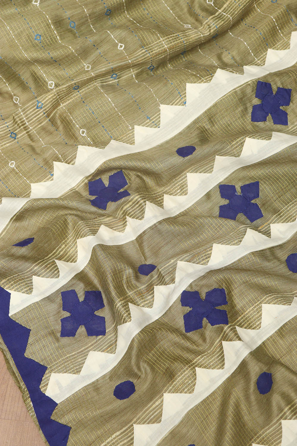 Green Hand Applique Work Tussar Cotton Saree - Luxurion World
