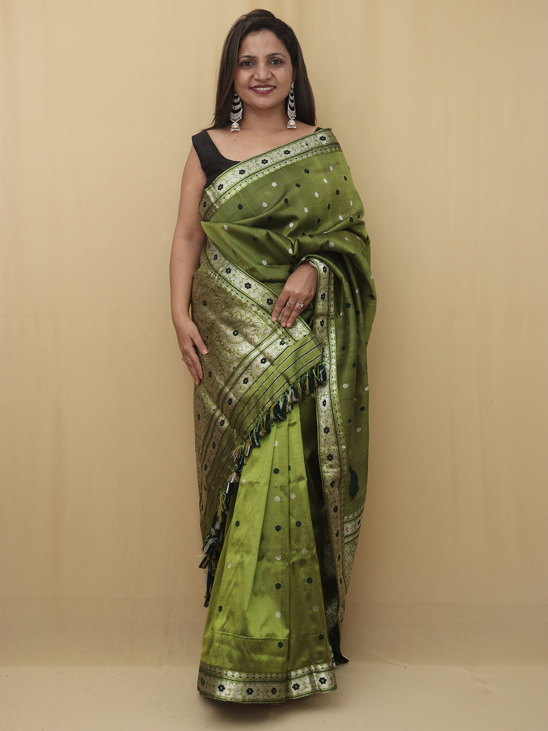 Green Handloom Assami Pat Silk Saree - Luxurion World