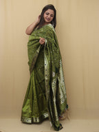 Green Handloom Assami Pat Silk Saree - Luxurion World