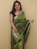 Green Handloom Assami Pat Silk Saree - Luxurion World