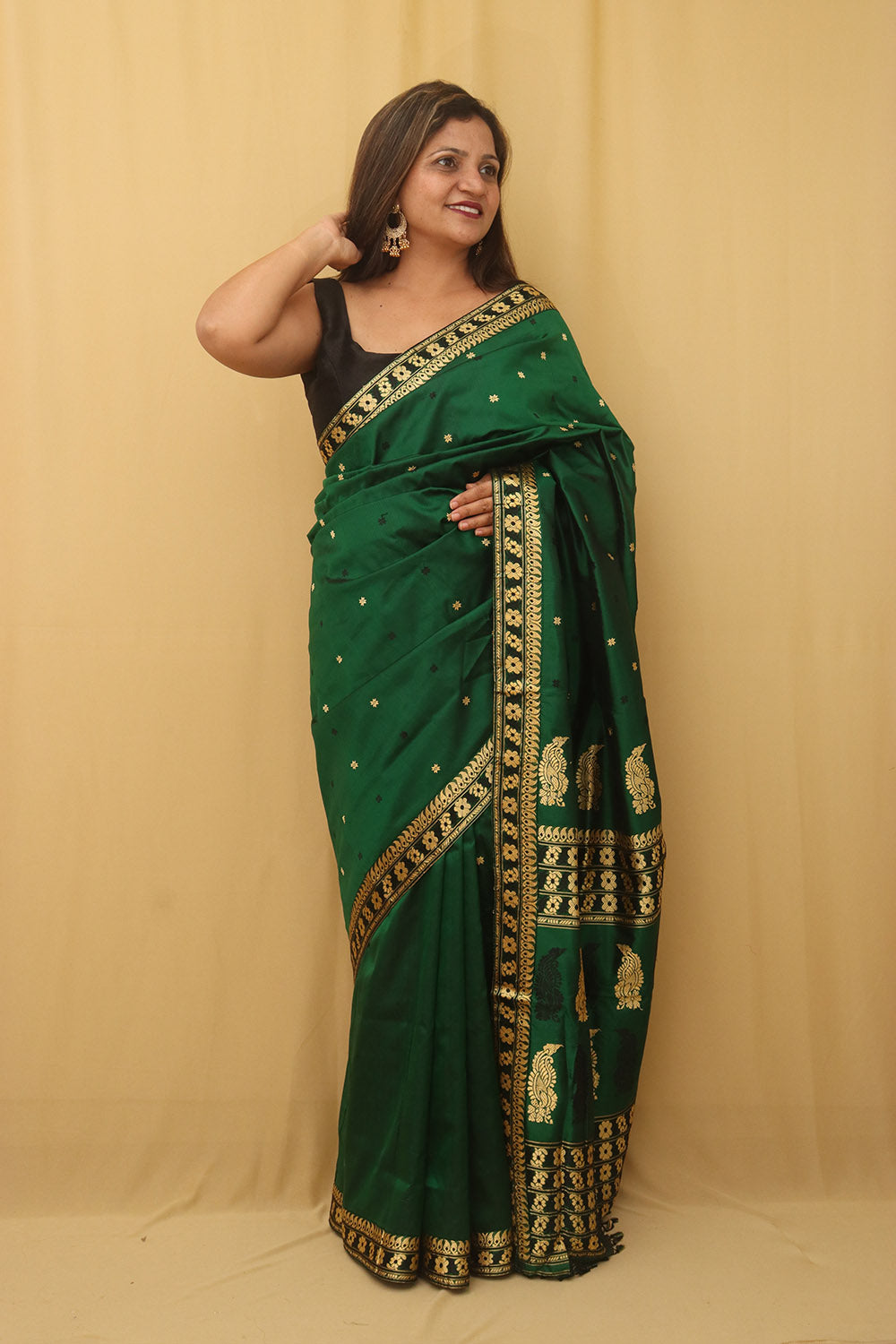 Green Handloom Assami Pat Silk Saree