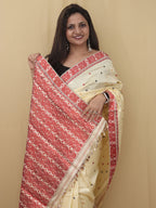 Cream Handloom Assami Pat Silk Saree - Luxurion World