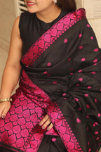Elegant Black And Pink Handloom Assami Pat Silk Saree - Luxurion World