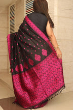 Elegant Black And Pink Handloom Assami Pat Silk Saree - Luxurion World