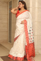 Elegant Off White Handloom Assami Pat Silk Saree - Luxurion World