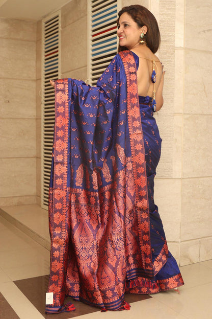 Blue Handloom Assami Pat Silk Saree - Luxurion World