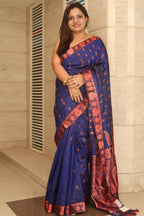 Blue Handloom Assami Pat Silk Saree - Luxurion World