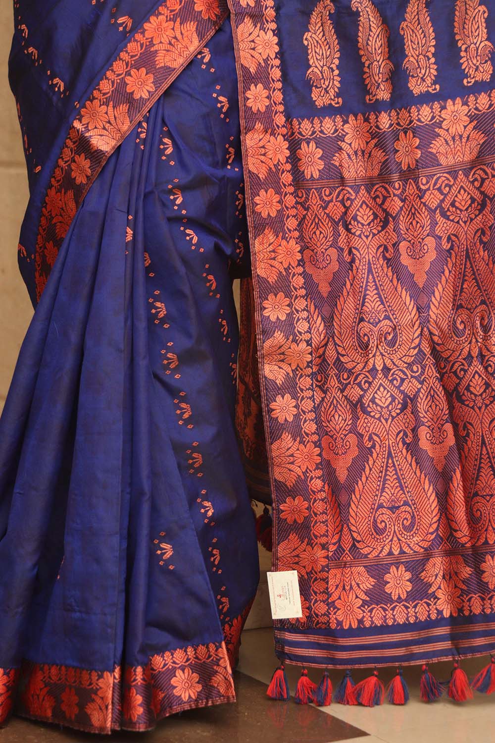 Blue Handloom Assami Pat Silk Saree - Luxurion World