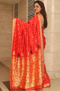 Red Handloom Assami Pat Silk Saree - Luxurion World