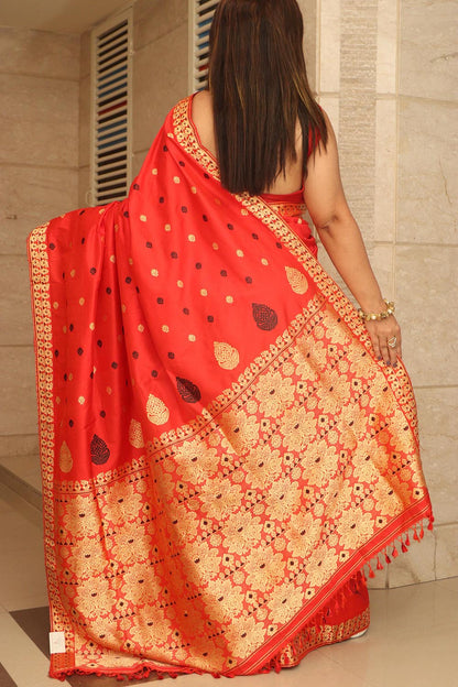 Red Handloom Assami Pat Silk Saree - Luxurion World