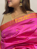 Pink Handloom Assamese Pat Mulberry Silk Zari Saree