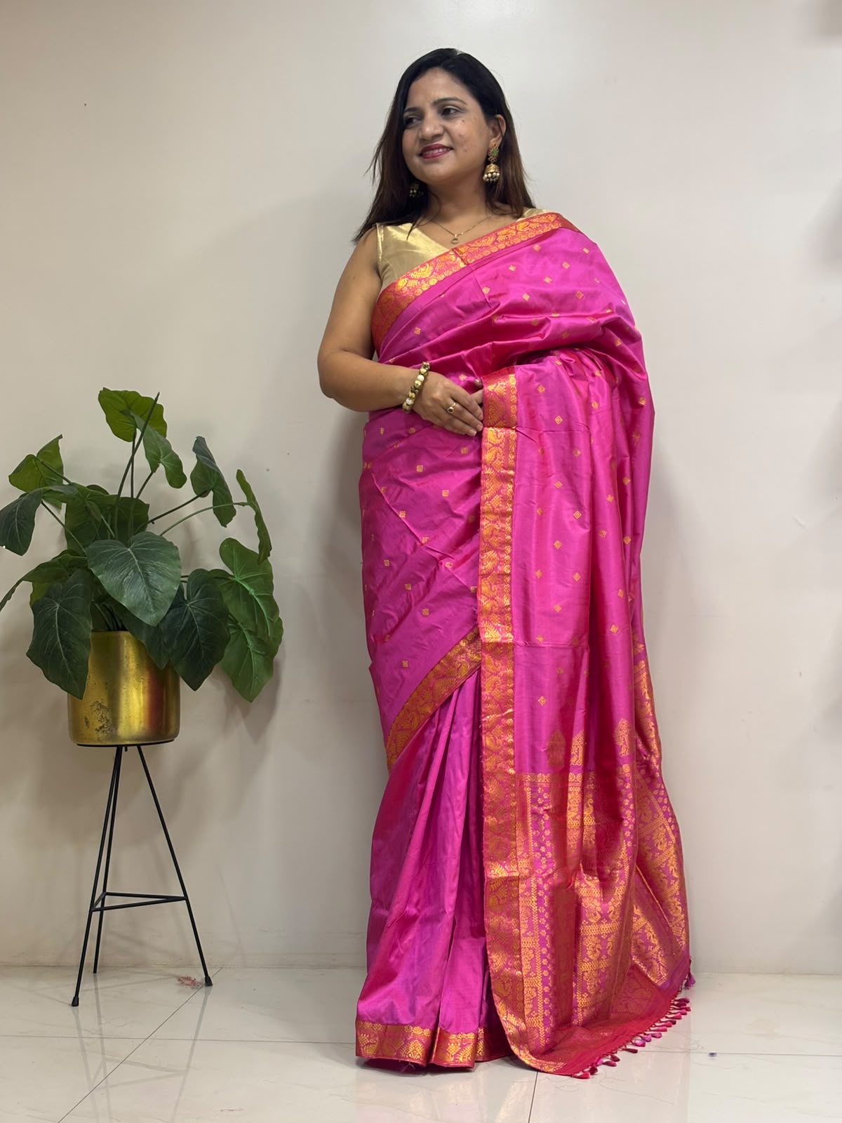 Pink Handloom Assamese Pat Mulberry Silk Zari Saree
