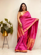 Pink Handloom Assamese Pat Mulberry Silk Zari Saree