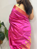 Pink Handloom Assamese Pat Mulberry Silk Zari Saree